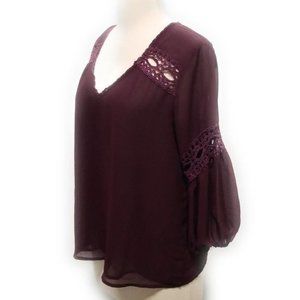 Victorias Secret Chiffon Top Blouse Lace Detail Bell Sleeves Size M